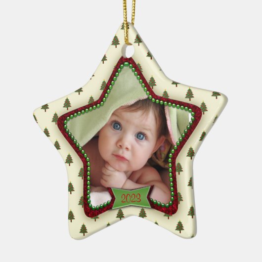 Tree Pattern Baby's First Christmas 2023 Star Keramik Ornament (Links)