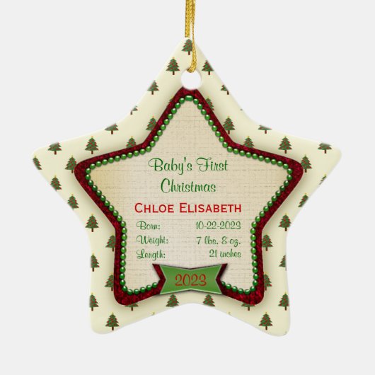 Tree Pattern Baby's First Christmas 2023 Star Keramik Ornament (Hinten)