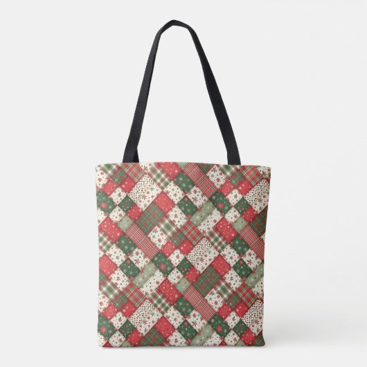 Tree pattern christmas  patchwork green red name tasche (Rückseite)