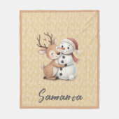 Tree pattern reindeer snowman orange beige name fleecedecke (Vorderseite)