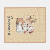 Tree pattern reindeer snowman orange beige name fleecedecke (Vorderseite (Horizontal))