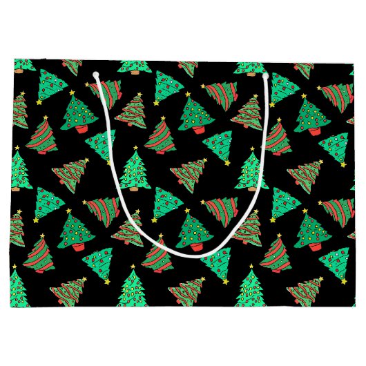 Tree Pattern Weihnachtsfeiertag Schwarz Große Geschenktüte (Rückseite)