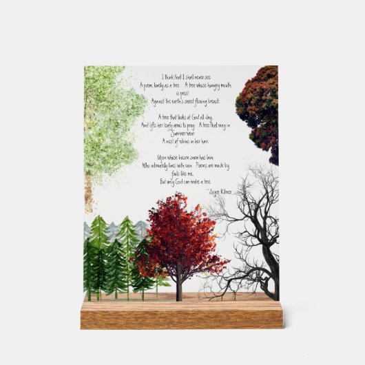 Tree Poem Joyce Kilmer Acrylic Sign Acrylschild (Vorderseite)