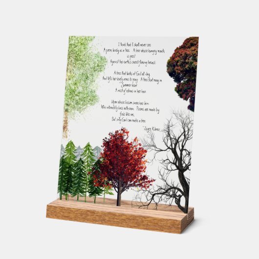 Tree Poem Joyce Kilmer Acrylic Sign Acrylschild (Winkel)