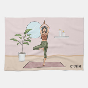 Tree Pose Yoga Vrikshasana Frau Personalisierter N Geschirrtuch
