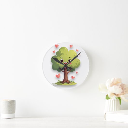 Tree Red Hearts Clock Runde Wanduhr (Zuhause)