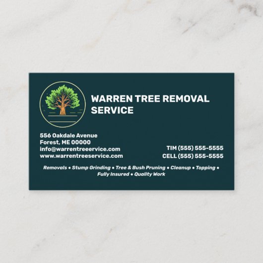 Tree Removal Service Company Visitenkarte (Vorderseite)