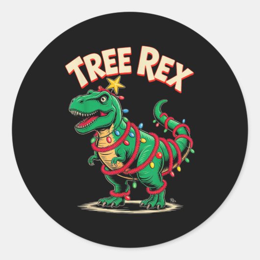 Tree Rex Christmas Costume T-rex Dinosaur Xmas Lig Runder Aufkleber (Vorderseite)