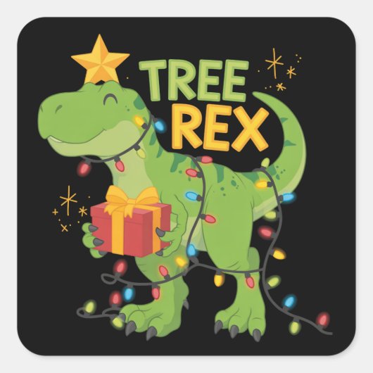 Tree Rex Dinosaur Familienweihnachtsgruppe Matchin Quadratischer Aufkleber (Vorderseite)