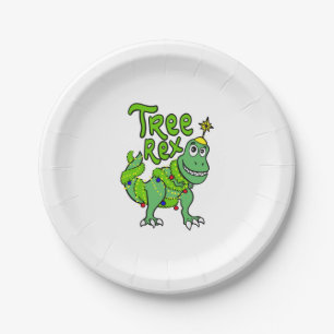 Tree Rex Dinosaur Tyrannosaurus T-Rex Christmas Gi Pappteller