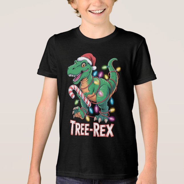 Tree-Rex Dinosaurier - T-Rex mit Lichterkette Tri-Blend Shirt (Vorderseite)