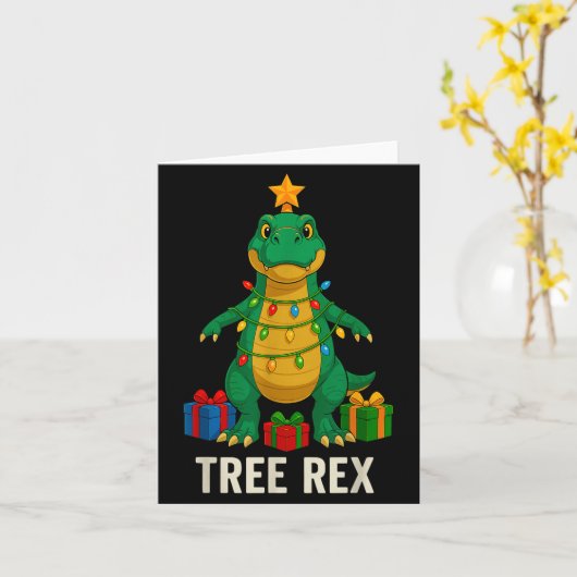 Tree Rex Funny Dinosaur Christmas  Karte (Gelbe Blume)