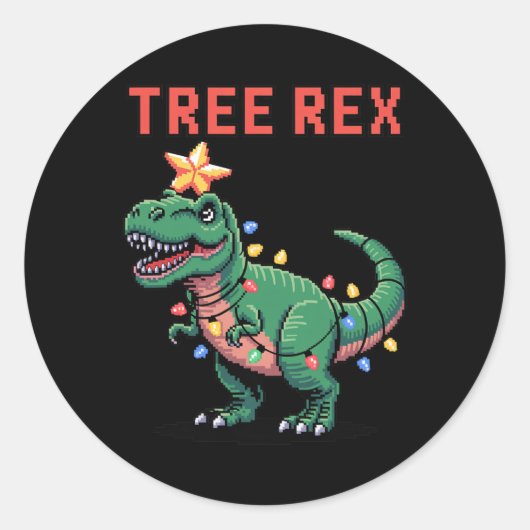 Tree Rex hässlicher Weihnachtspullover Dinosaurier Runder Aufkleber (Vorderseite)