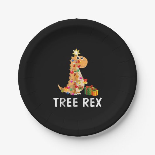 Tree Rex Pun Christmas Dinosaur Pappteller (Vorderseite)