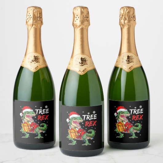 Tree Rex T-rex Santa Dinosaur Weihnachtserwachsene Schaumweinetikett (Flaschen)