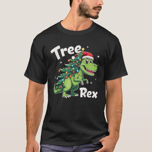 Tree Rex T Rex Weihnachtsleuchten Ornamente T-Shirt (Vorderseite)