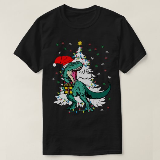 Tree Rex TRex Wearing Weihnachtsmannmütze Weihnach T-Shirt (Design vorne)