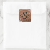 Tree Rings Rustic Country Wedding Monogram Quadratischer Aufkleber (Tasche)