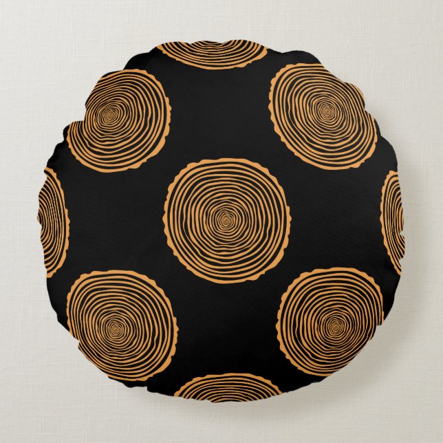 Tree Rings Seamless Pattern. Saw cut tree trunk ba Rundes Kissen (Vorderseite)