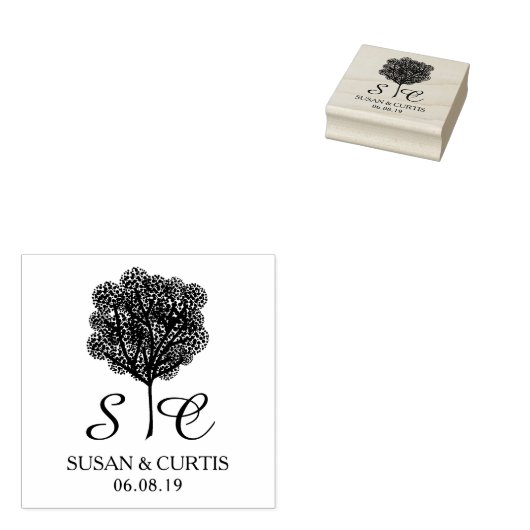 Tree Rustic Rubber Stamp Wedding Monogram Gummistempel (Stempel)
