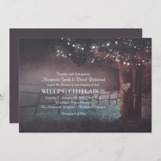 Tree Rustic Summer Outdoorhochzeit Einladung (Vorne/Hinten)