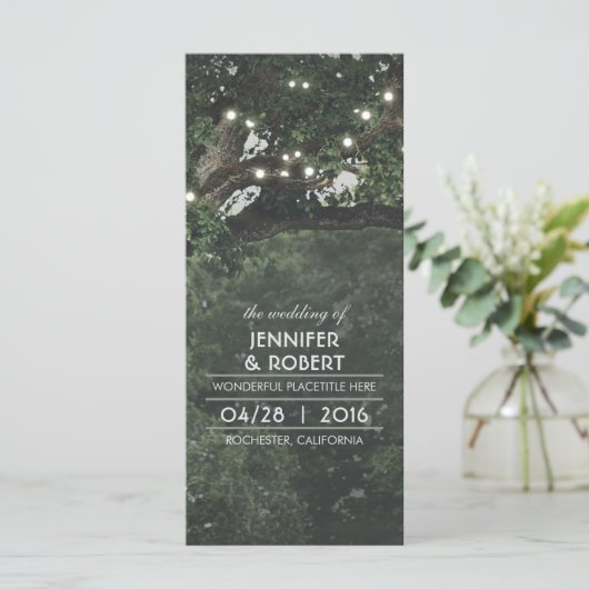 Tree-Rustic Woodland Hochzeitsprogramm für String  Programm (Stehend Vorderseite)