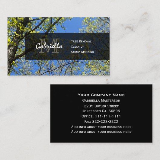 Tree Service Monogram Business Cards Visitenkarte (Vorne/Hinten)