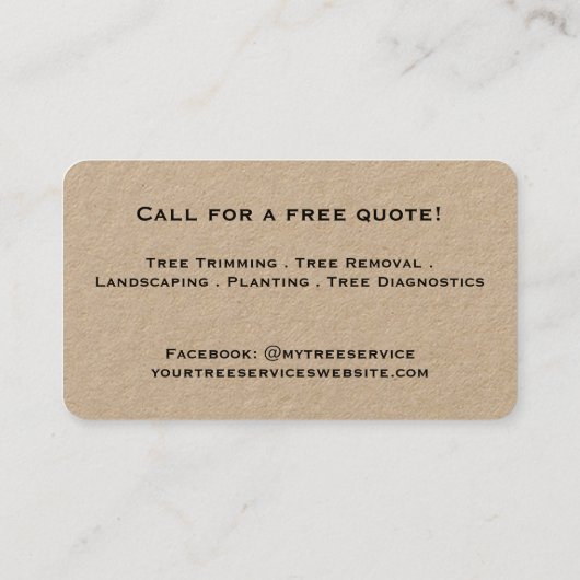 Tree Services Kraft Visitenkarte (Rückseite)