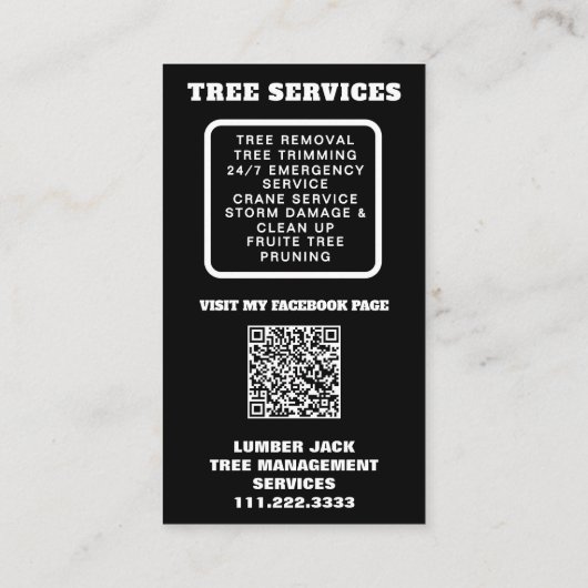 *~* Tree Services Lumber Jack Man QR Tree Trunk Visitenkarte (Rückseite)