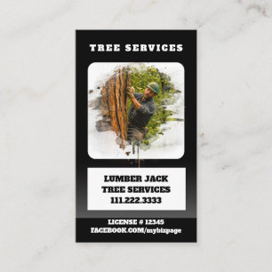 *~* Tree Services Lumber Jack Man QR Tree Trunk Visitenkarte