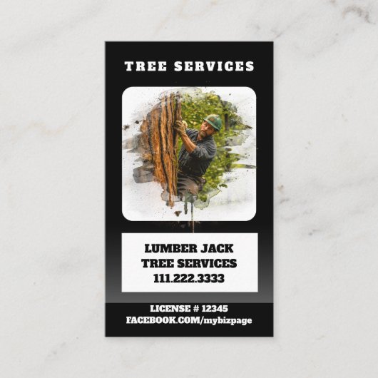 *~* Tree Services Lumber Jack Man QR Tree Trunk Visitenkarte (Vorderseite)