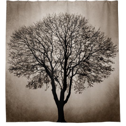 Tree Silhouette Brown Sepia Design 205 Duschvorhang (Vorderseite)