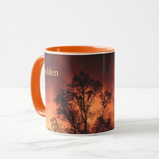 Tree Silhouette Golden Sky John Muir Nature Quote Tasse (Vorderseite Links)