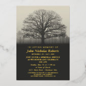 Tree Silhouette Memorial Service Gold Folieneinladung (Vorderseite)