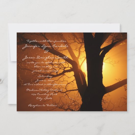 Tree Silhouette Sunset Country Wedding Invitations Einladung (Vorderseite)