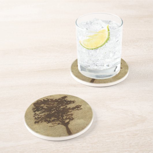 Tree-Silhouette über Bronze-Hintergrund Getränkeuntersetzer (Seite)
