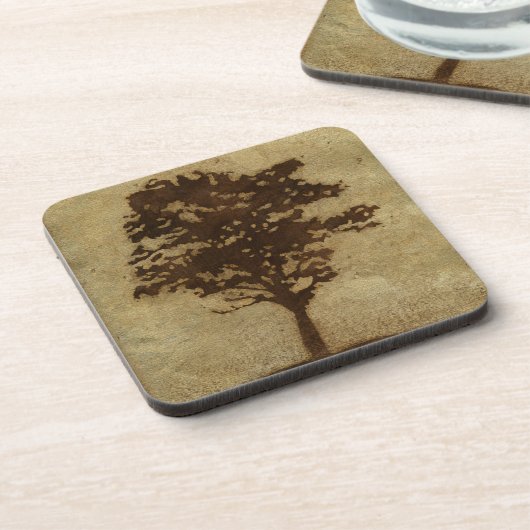 Tree-Silhouette über Bronze-Hintergrund Getränkeuntersetzer (Linke Seite)
