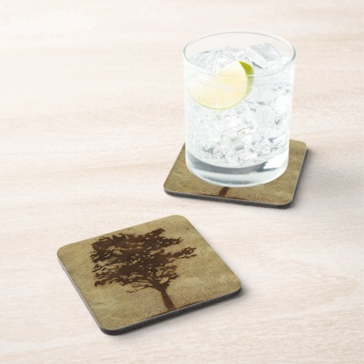 Tree-Silhouette über Bronze-Hintergrund Getränkeuntersetzer (Rechte Seite)