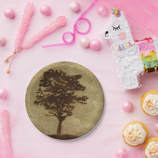 Tree-Silhouette über Bronze-Hintergrund Pappteller (Party)