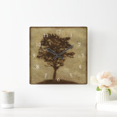 Tree-Silhouette über Bronze-Hintergrund Quadratische Wanduhr (Zuhause)