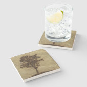 Tree-Silhouette über Bronze-Hintergrund Steinuntersetzer (Seitenansicht)