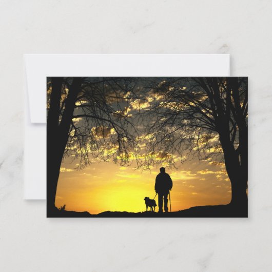 Tree Silhouette von Mann und Hund bei Sonnenunterg Dankeskarte (Vorderseite)
