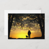 Tree Silhouette von Mann und Hund bei Sonnenunterg Dankeskarte (Vorne/Hinten)