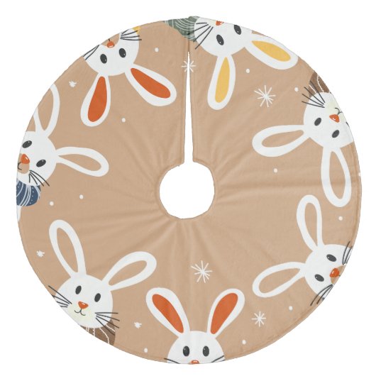 Tree Skirt mit Weihnachtsbunnies und Schneeflocken Fleece Weihnachtsbaumdecke (Vorderseite)