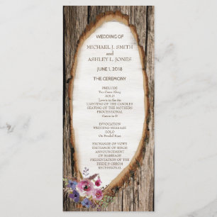 Tree Slice Stump mit Blume Hochzeitsprogramm Programm