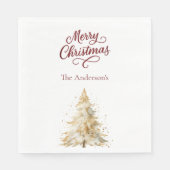 Tree snow white red script Christmas luncheon Serviette (Vorderseite)