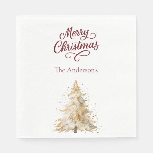 Tree snow white red script Christmas luncheon Serviette (Vorderseite)