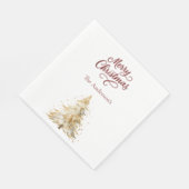 Tree snow white red script Christmas luncheon Serviette (Ecke)