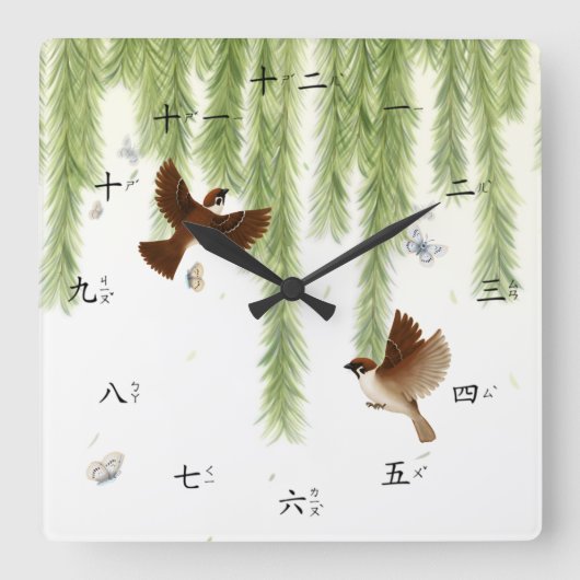 Tree Sparrows chinesische Zahlen mit Zhuyin Fuhao  Quadratische Wanduhr (Vorderseite)