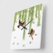 Tree Sparrows chinesische Zahlen mit Zhuyin Fuhao  Quadratische Wanduhr (Winkel)